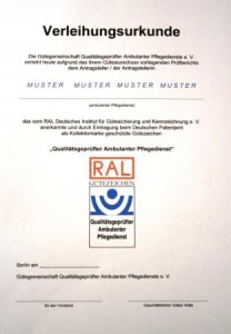 Muster der Verleihungsurkunde des RAL Zertifikats